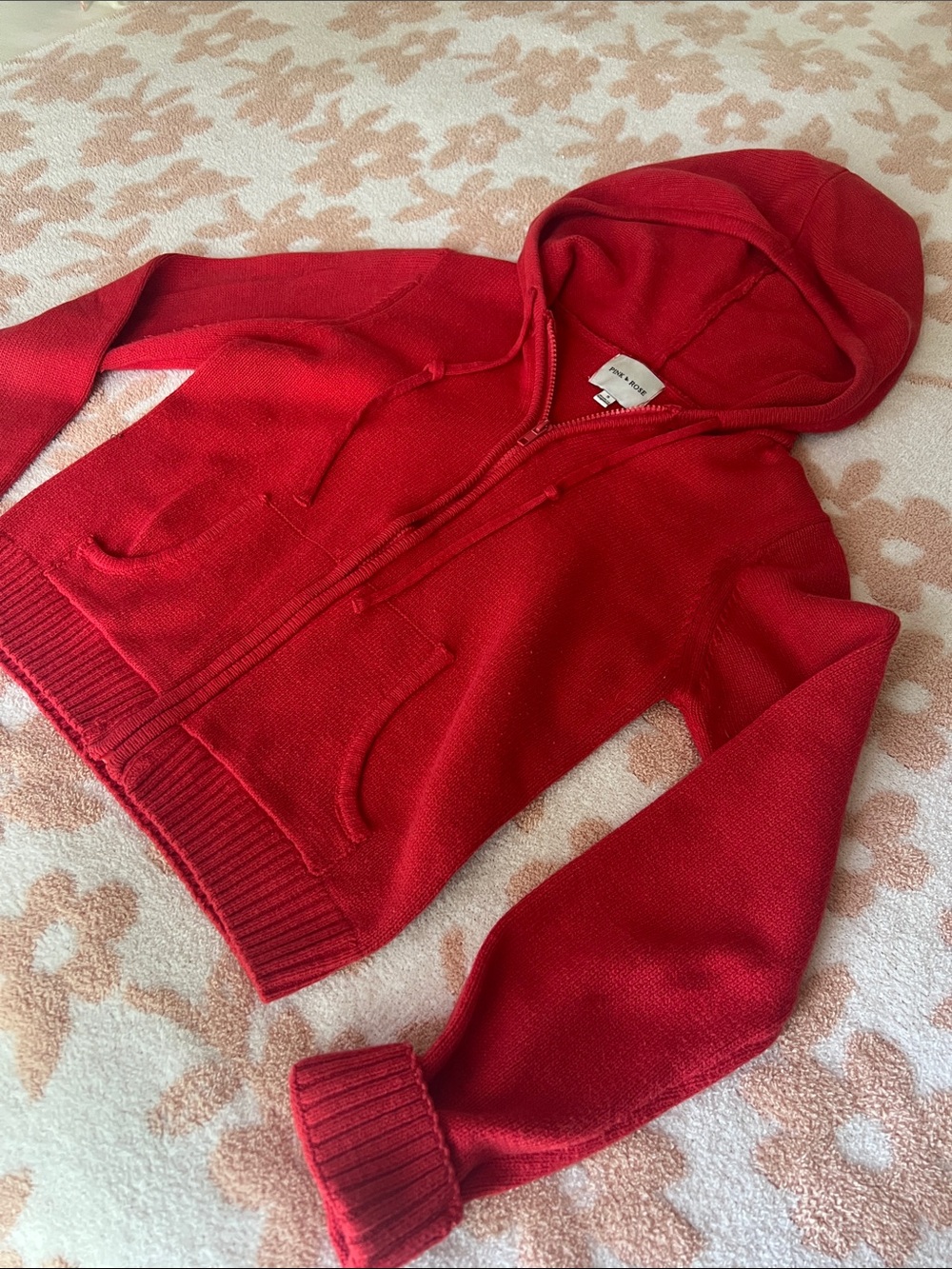 Pink Rose Red Hooded Zip Sweater